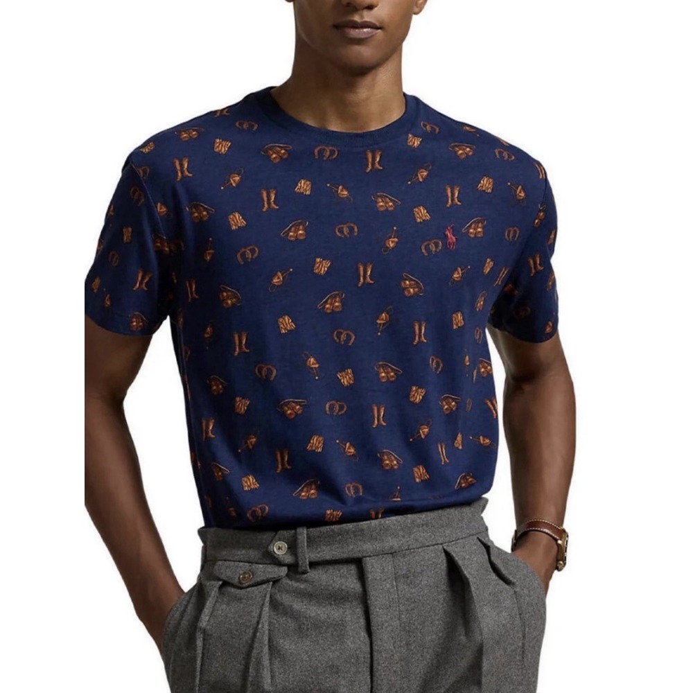 NWT-POLO RALPH LAUREN Men's Big&Tall Navy All Over Equestrian Print T-Shirt- XLT